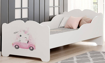 Anna bed for girls 160 x 80 cm, white, with slatted frame and mattress + motive "Kitten"